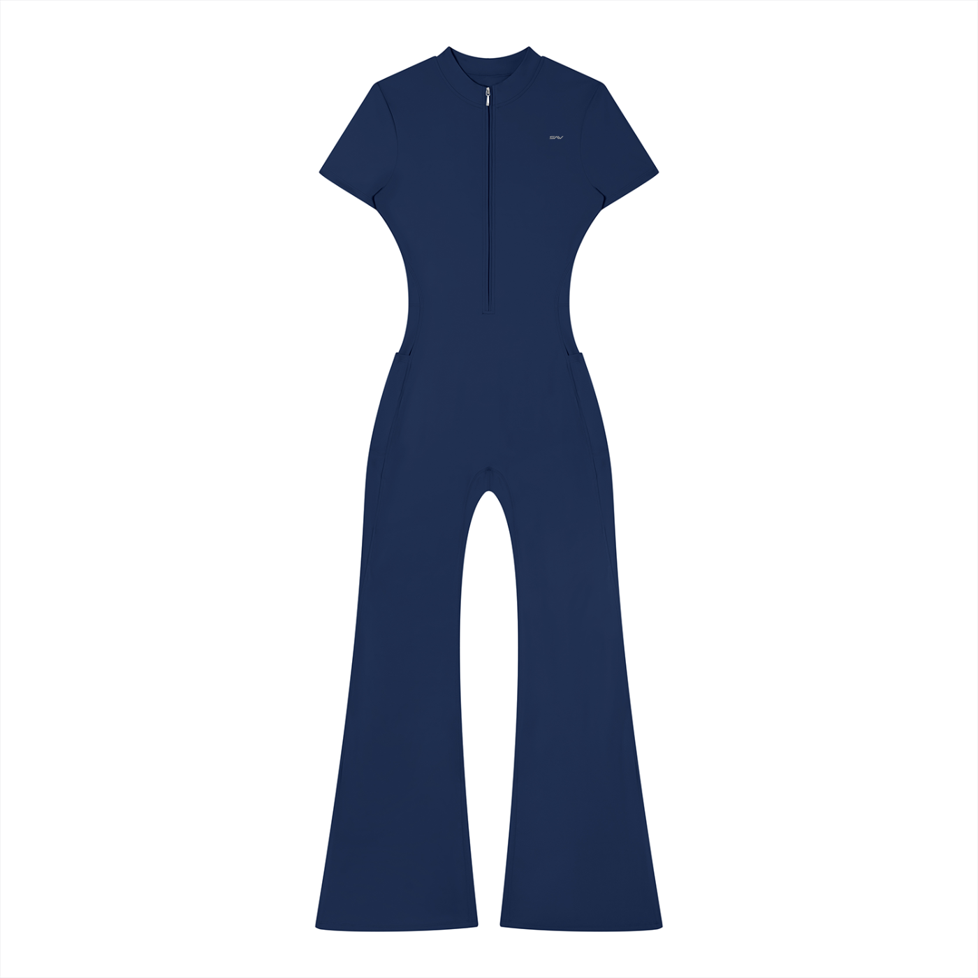 SAV Women’s Tight Flared Leg Quarter-Zip Jumpsuit