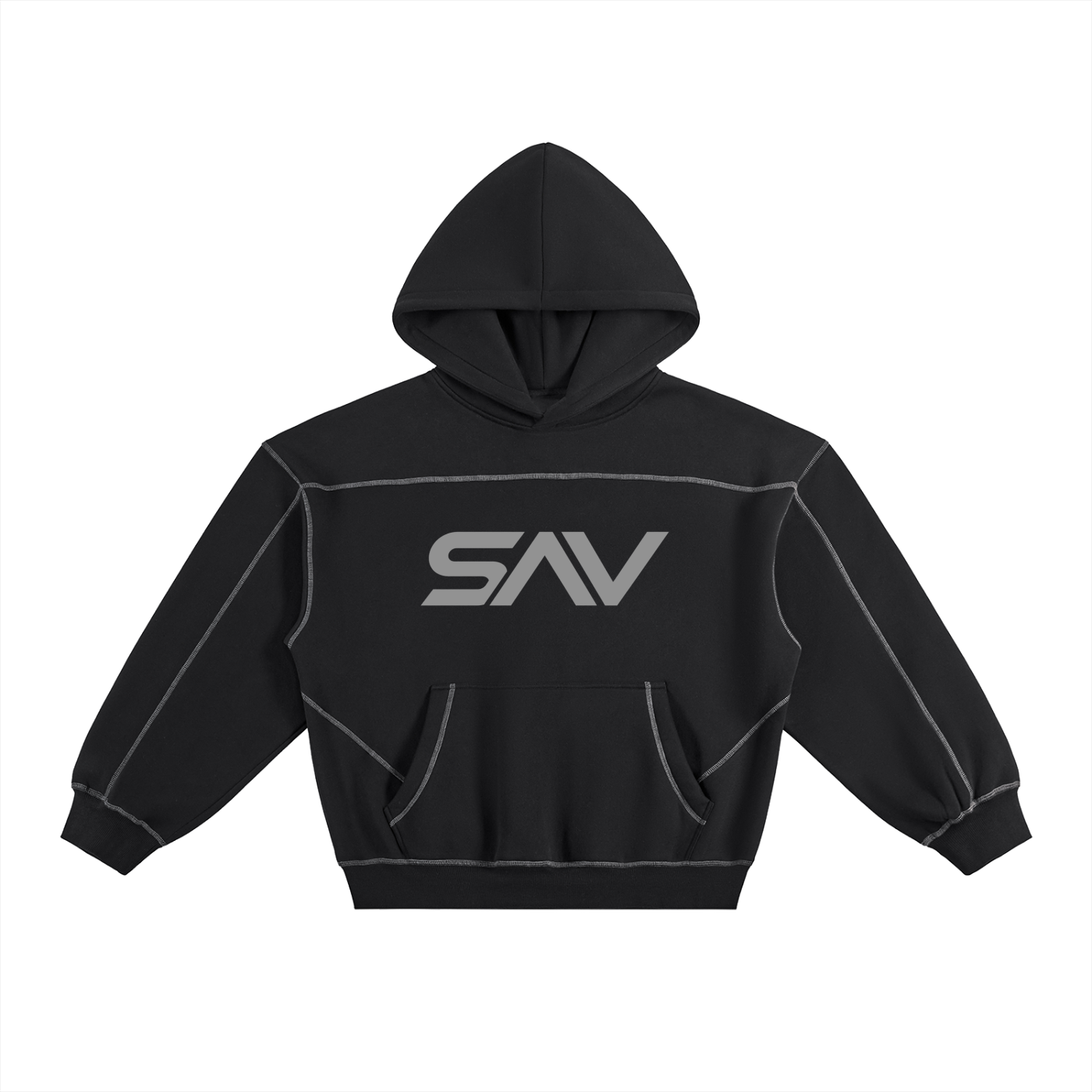 SAV Contrast-Stitched Boxy Fleece Hoodie