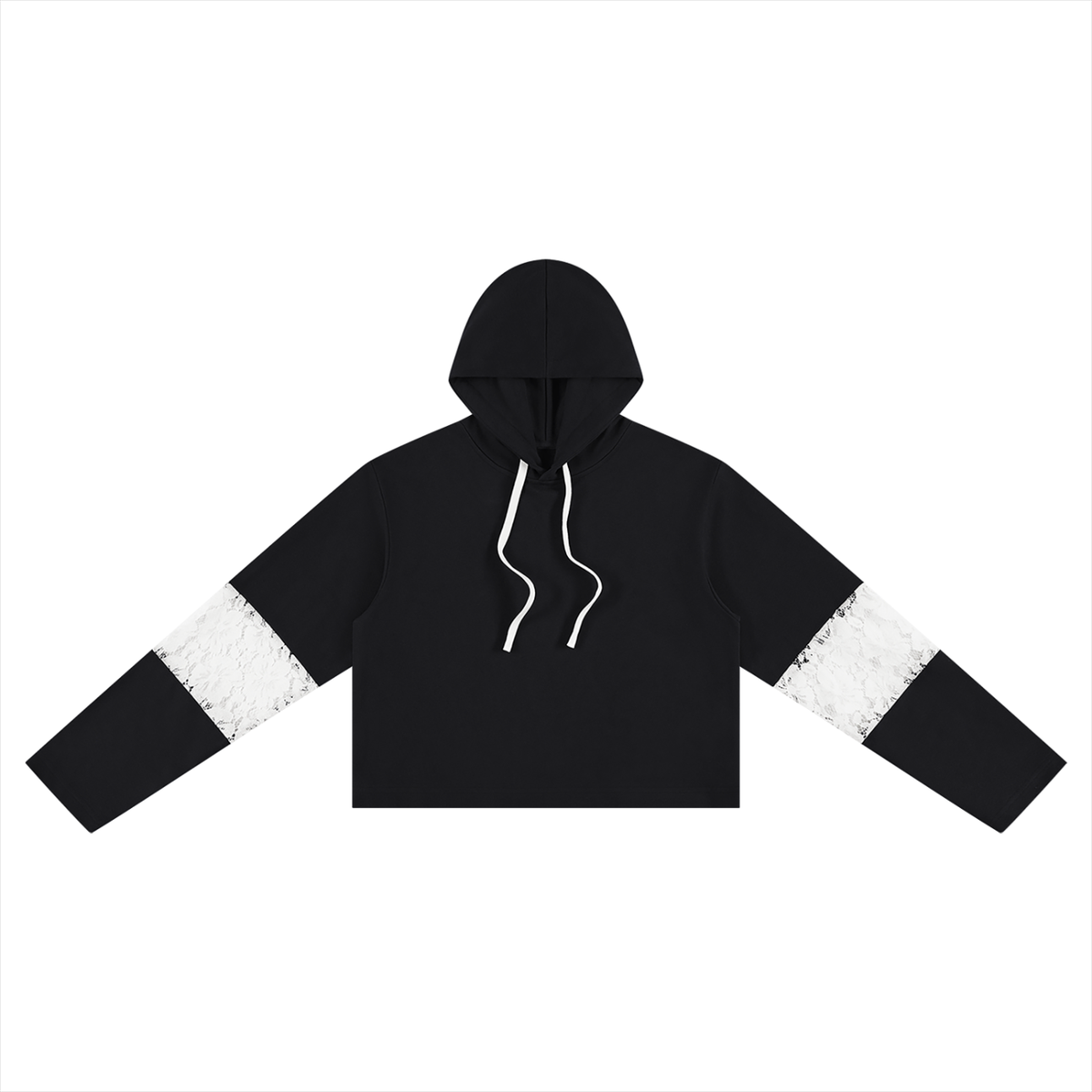 SAV Blank Women’s Cropped Lace-Panel Hoodie
