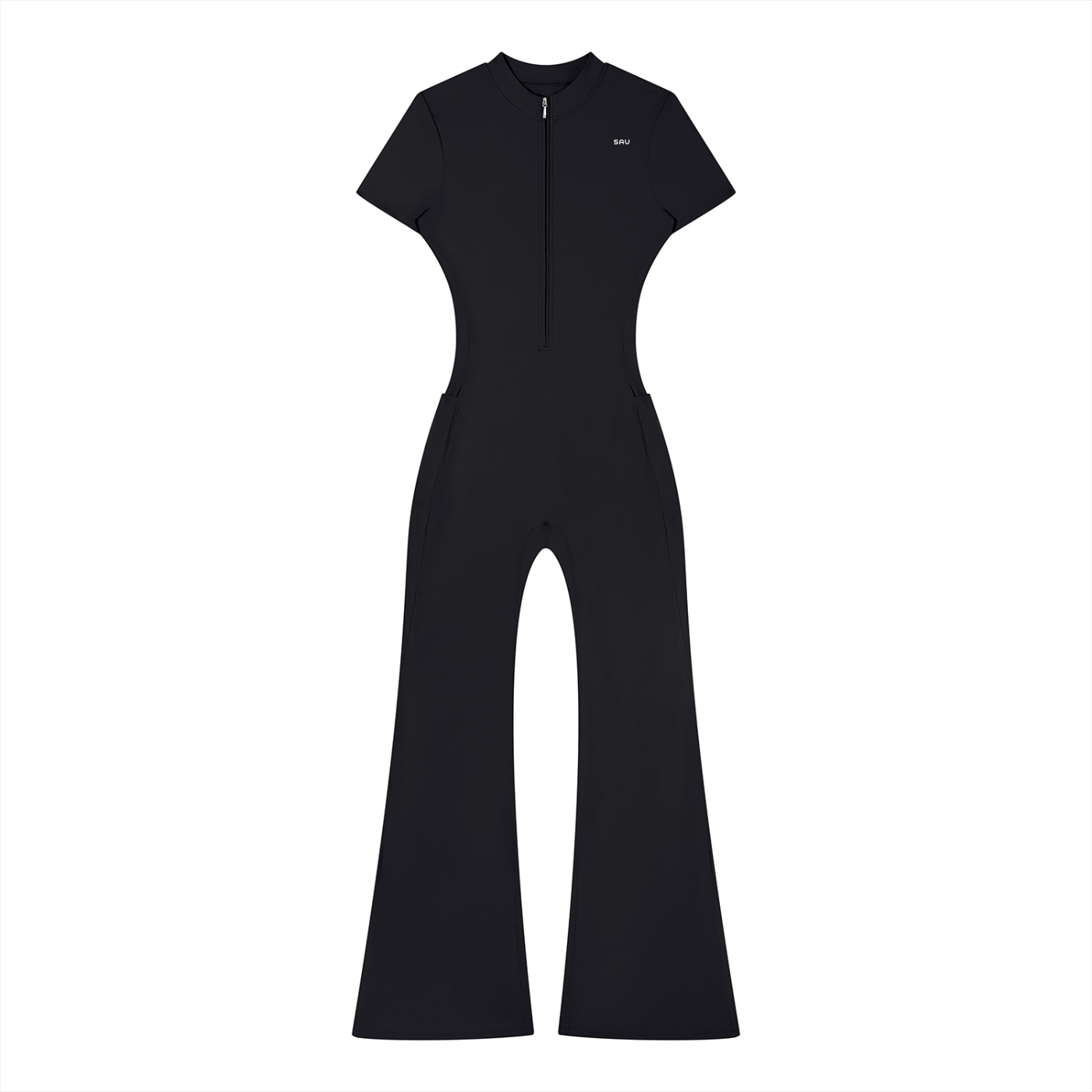SAV Women’s Tight Flared Leg Quarter-Zip Jumpsuit