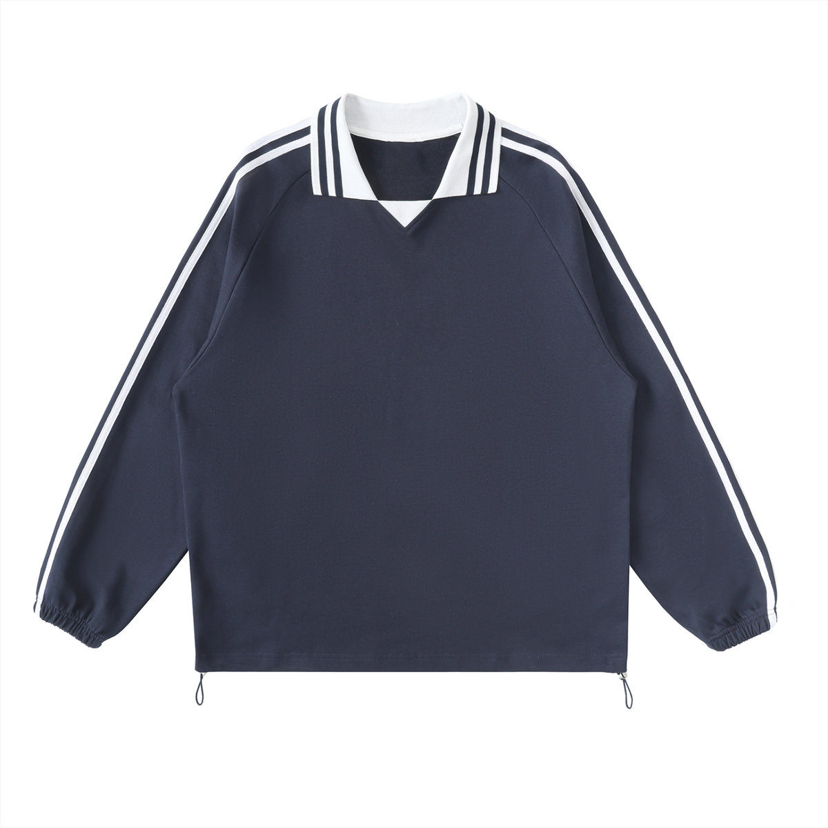 SAV Blank Contrast Striped Lapel Collar Sweatshirt