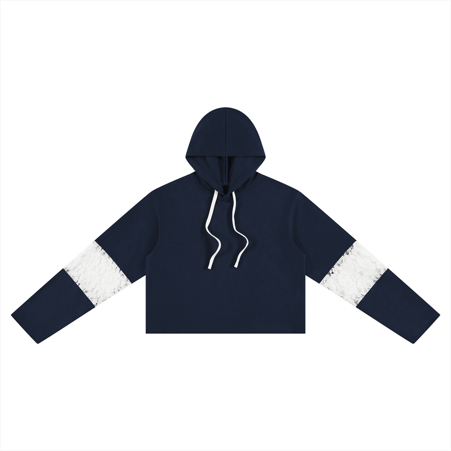 SAV Blank Women’s Cropped Lace-Panel Hoodie