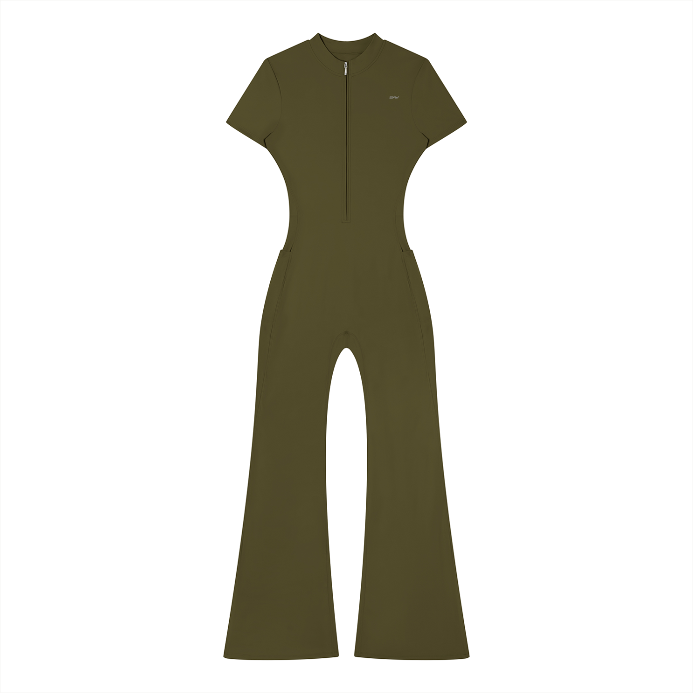 SAV Women’s Tight Flared Leg Quarter-Zip Jumpsuit