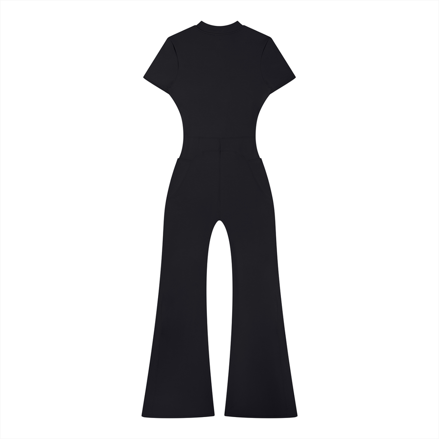 SAV Women’s Tight Flared Leg Quarter-Zip Jumpsuit