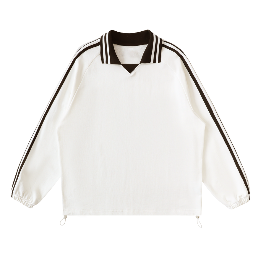 SAV Blank Contrast Striped Lapel Collar Sweatshirt