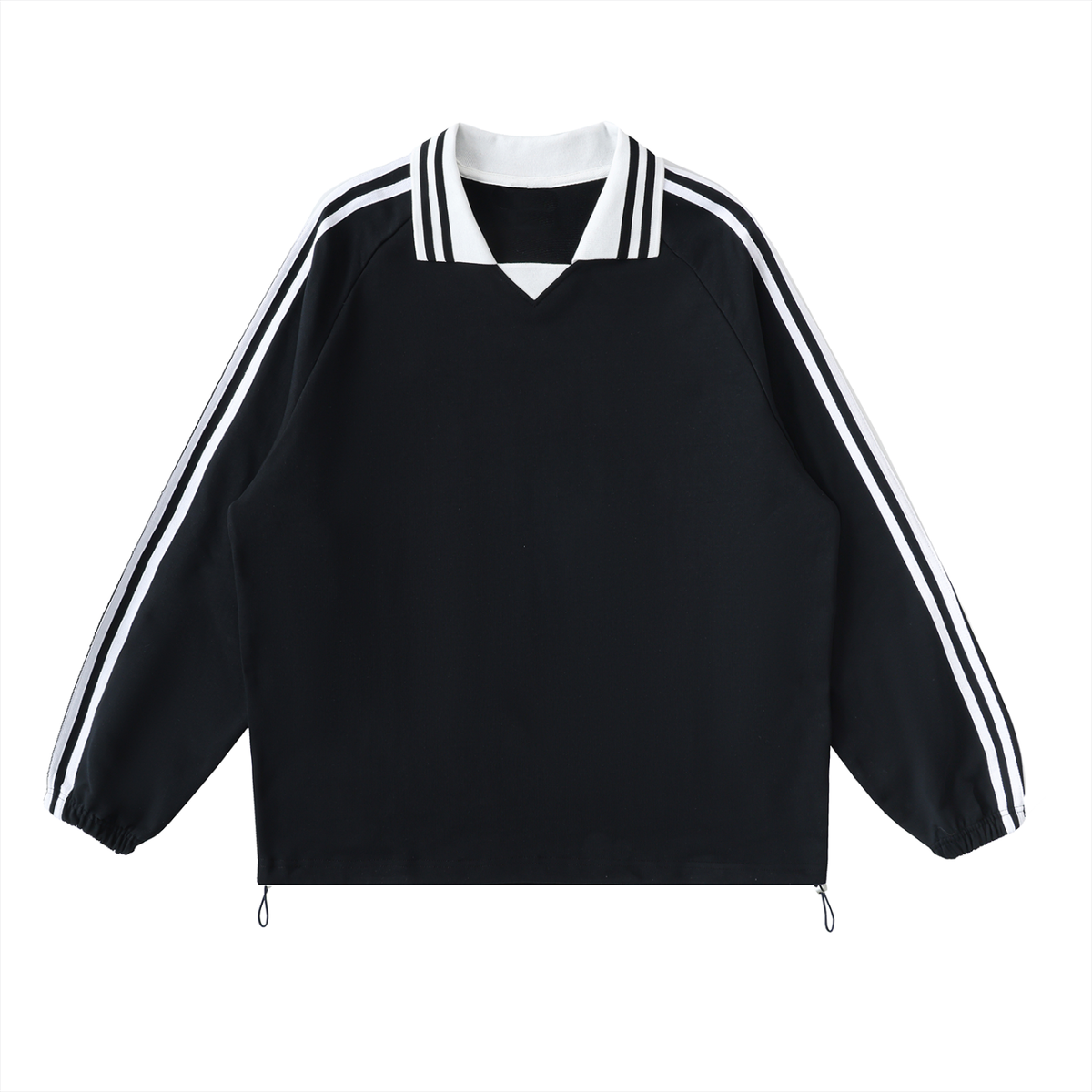 SAV Blank Contrast Striped Lapel Collar Sweatshirt