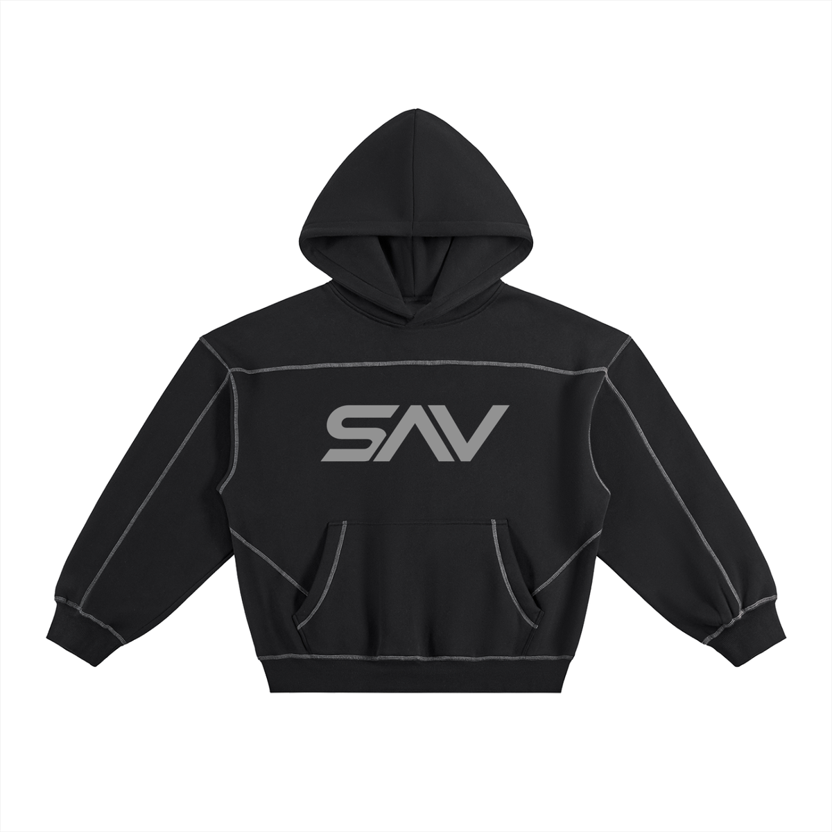 SAV Contrast-Stitched Boxy Fleece Hoodie