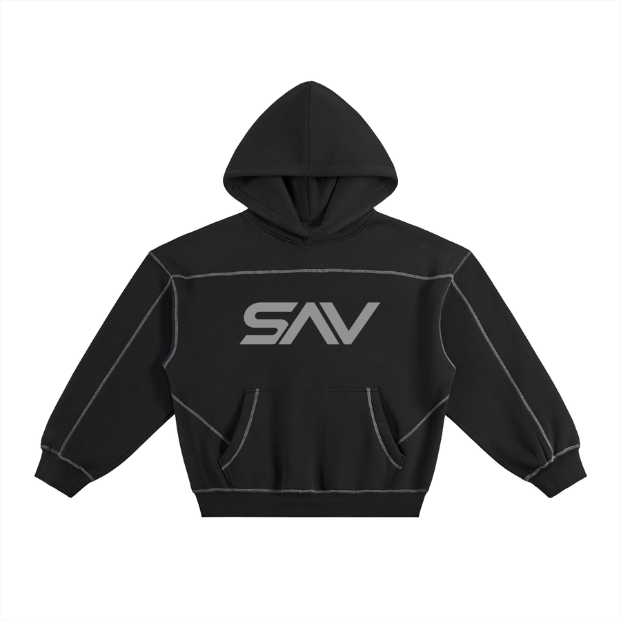 SAV Contrast-Stitched Boxy Fleece Hoodie
