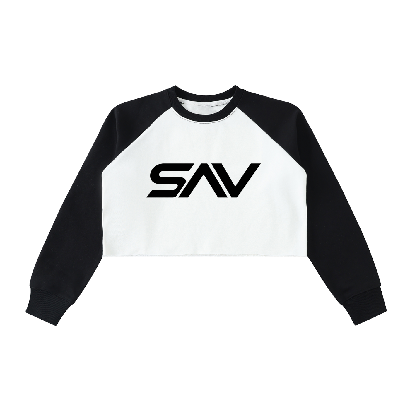 SAV Raw-Hem Color-Block Raglan Crop Sweatshirt