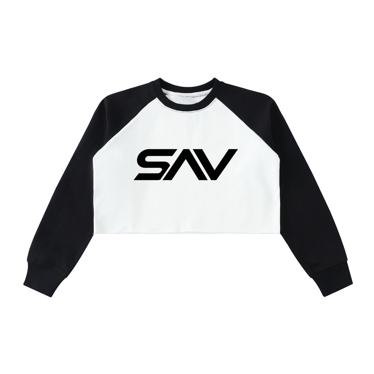 SAV Raw-Hem Color-Block Raglan Crop Sweatshirt