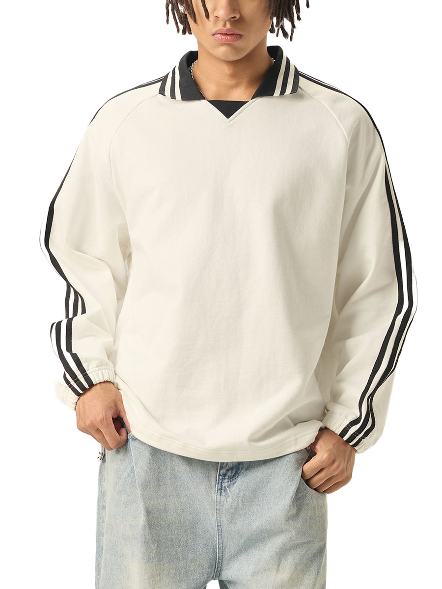 SAV Blank Contrast Striped Lapel Collar Sweatshirt