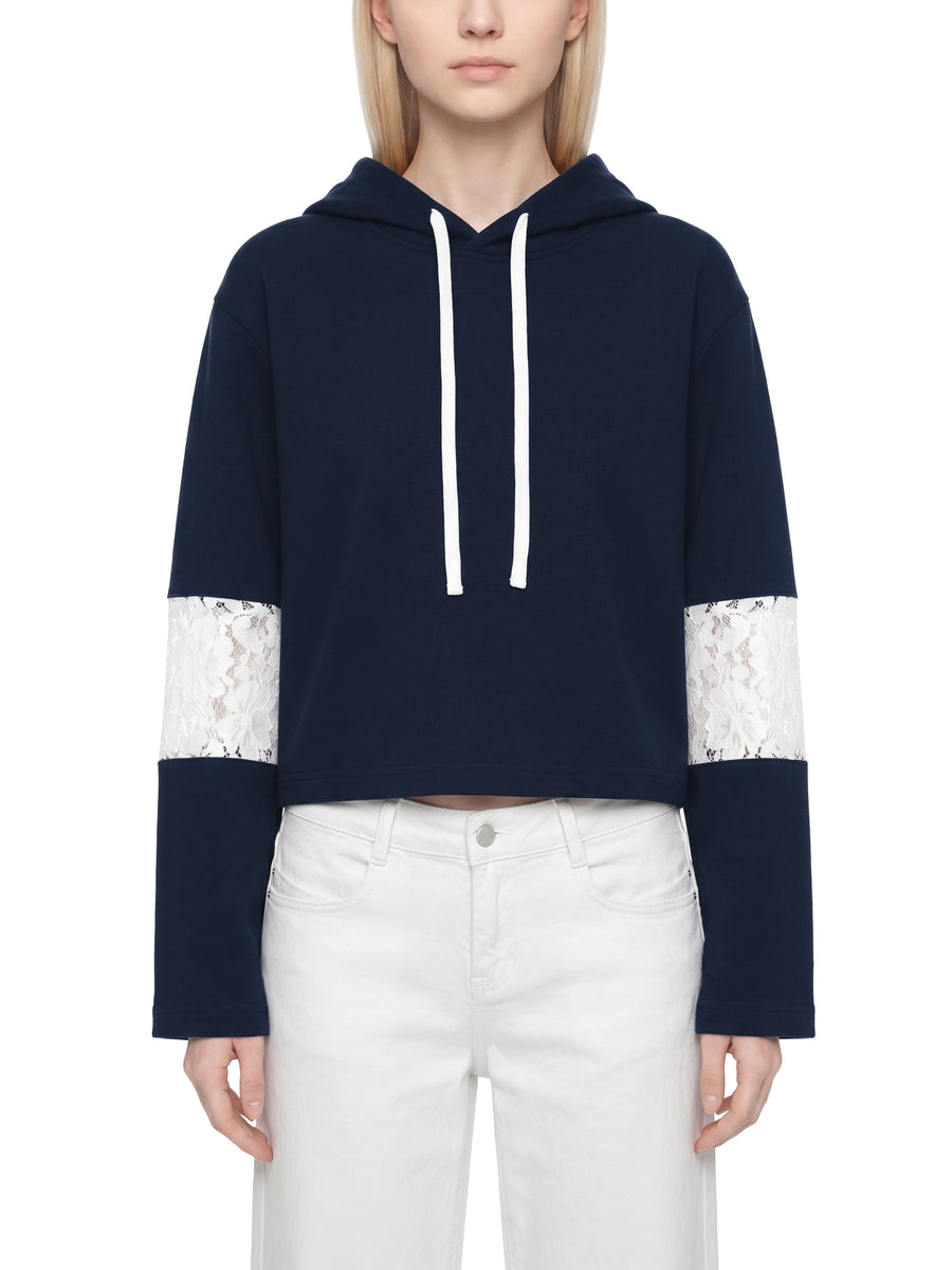 SAV Blank Women’s Cropped Lace-Panel Hoodie