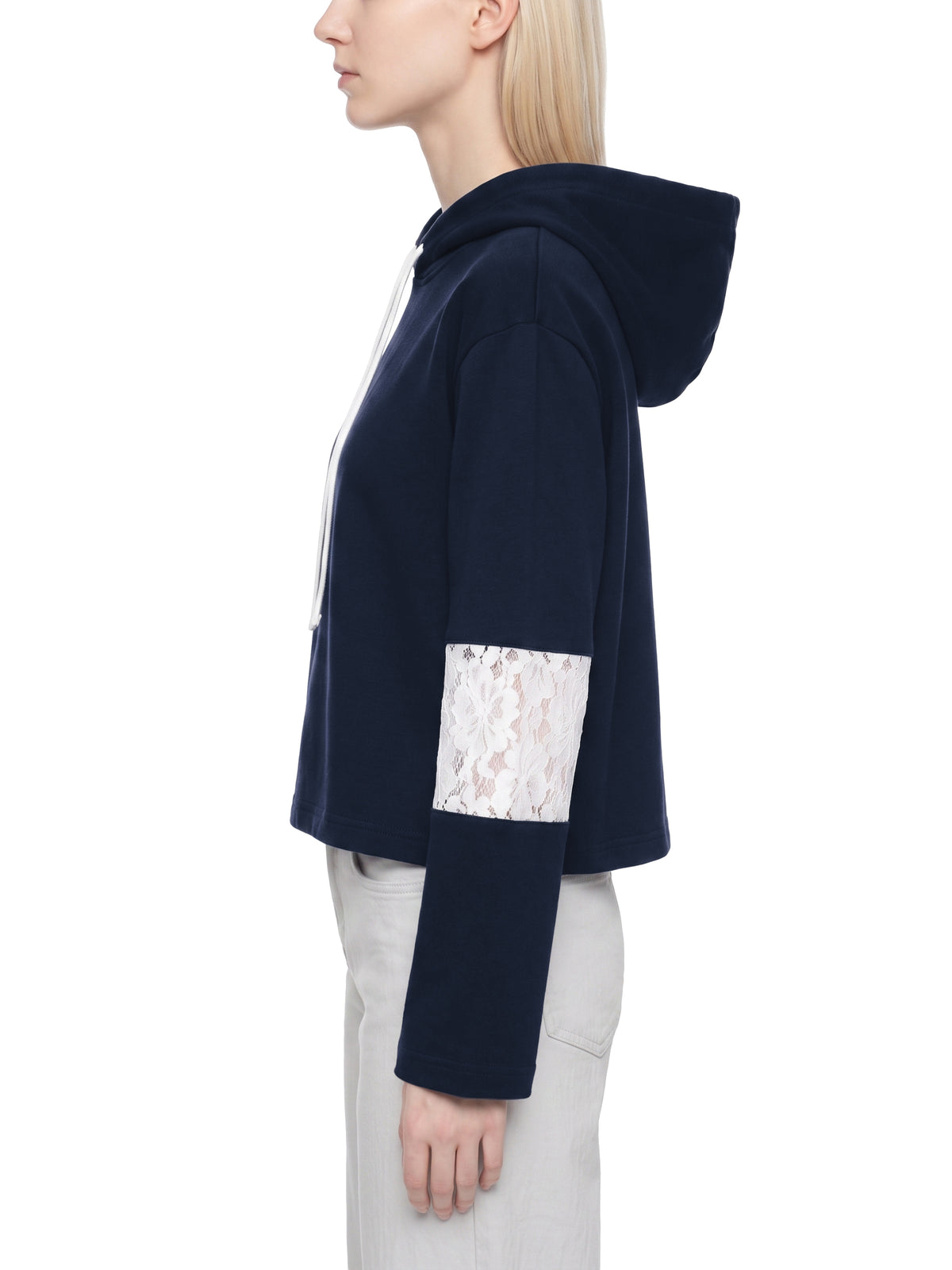 SAV Blank Women’s Cropped Lace-Panel Hoodie