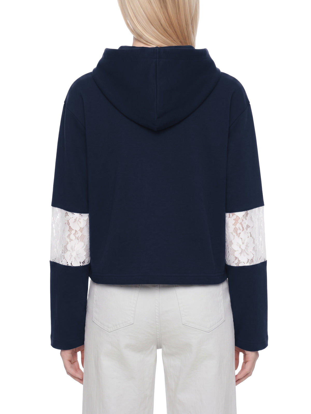 SAV Blank Women’s Cropped Lace-Panel Hoodie