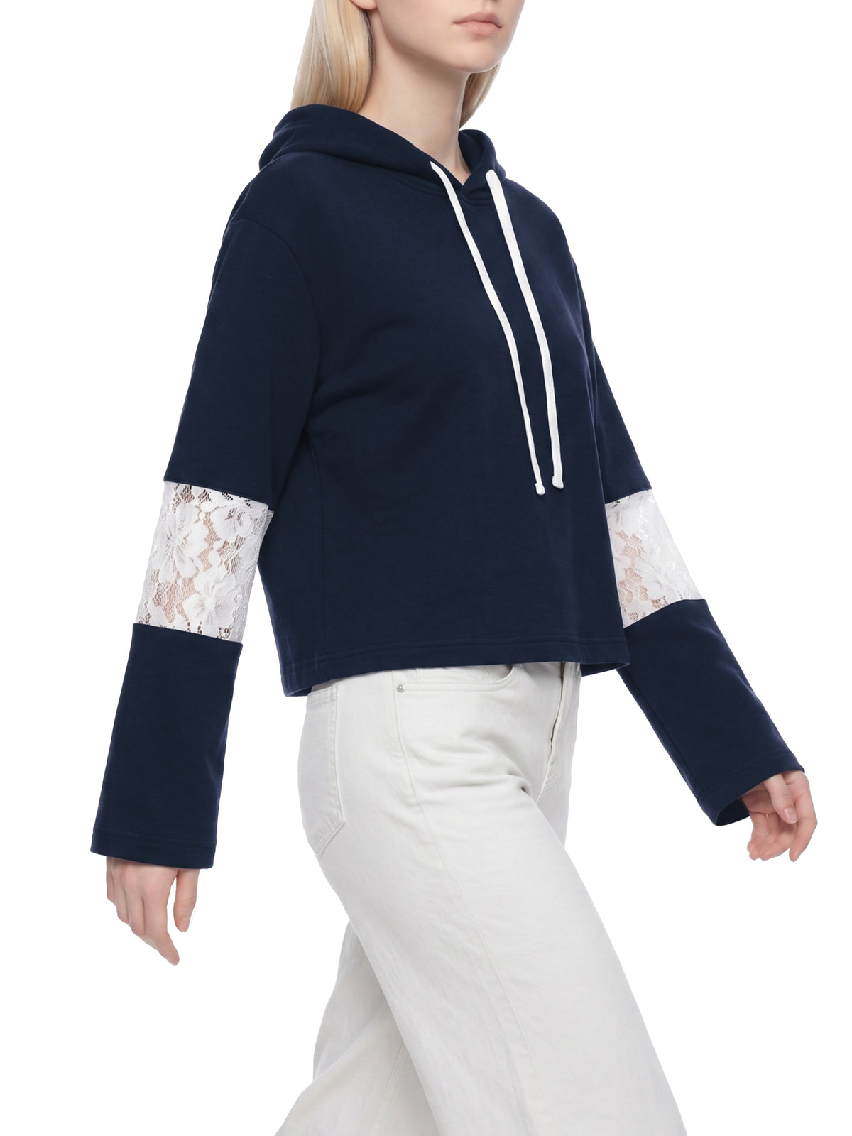 SAV Blank Women’s Cropped Lace-Panel Hoodie
